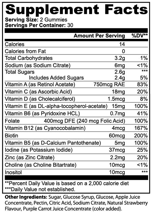 multi-vitamin frosted strawberry gummies.