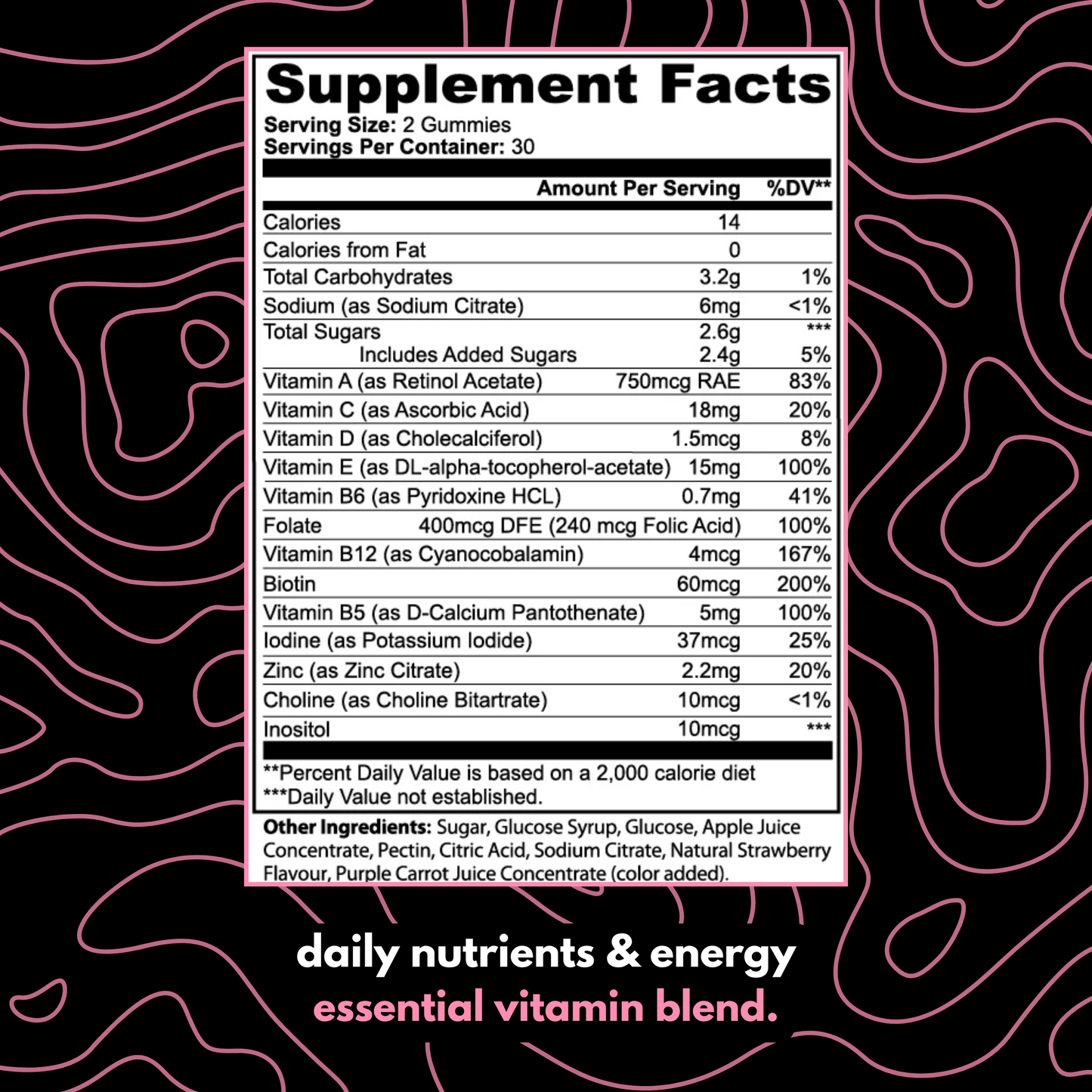 multi-vitamin frosted strawberry gummies.