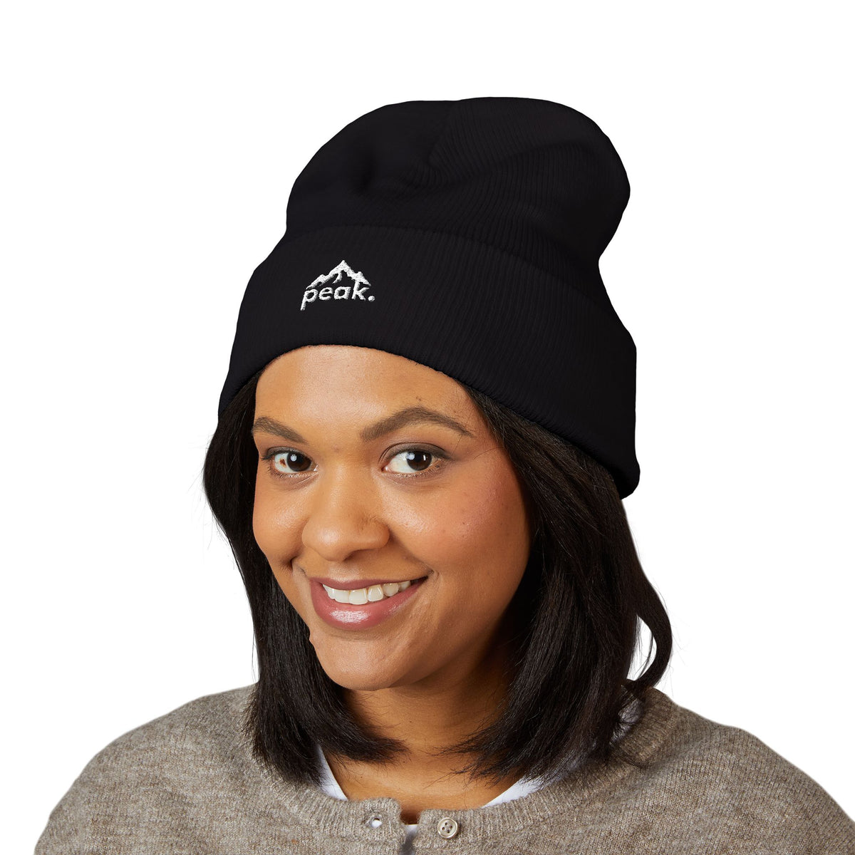 peak. classic cuffed beanie - black.